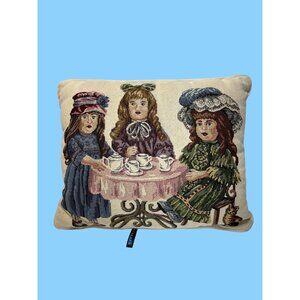 J.C. Penney Tea Party‎ Tapestry Pillow 18"x12" Hand/Spot Clean